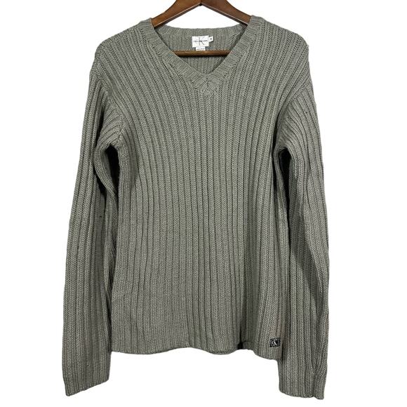 Calvin Klein Jeans Sweaters - Vintage 90s CK Calvin Klein Jeans V Neck Ribbed Knit Top Sweater Long Sleeve - M